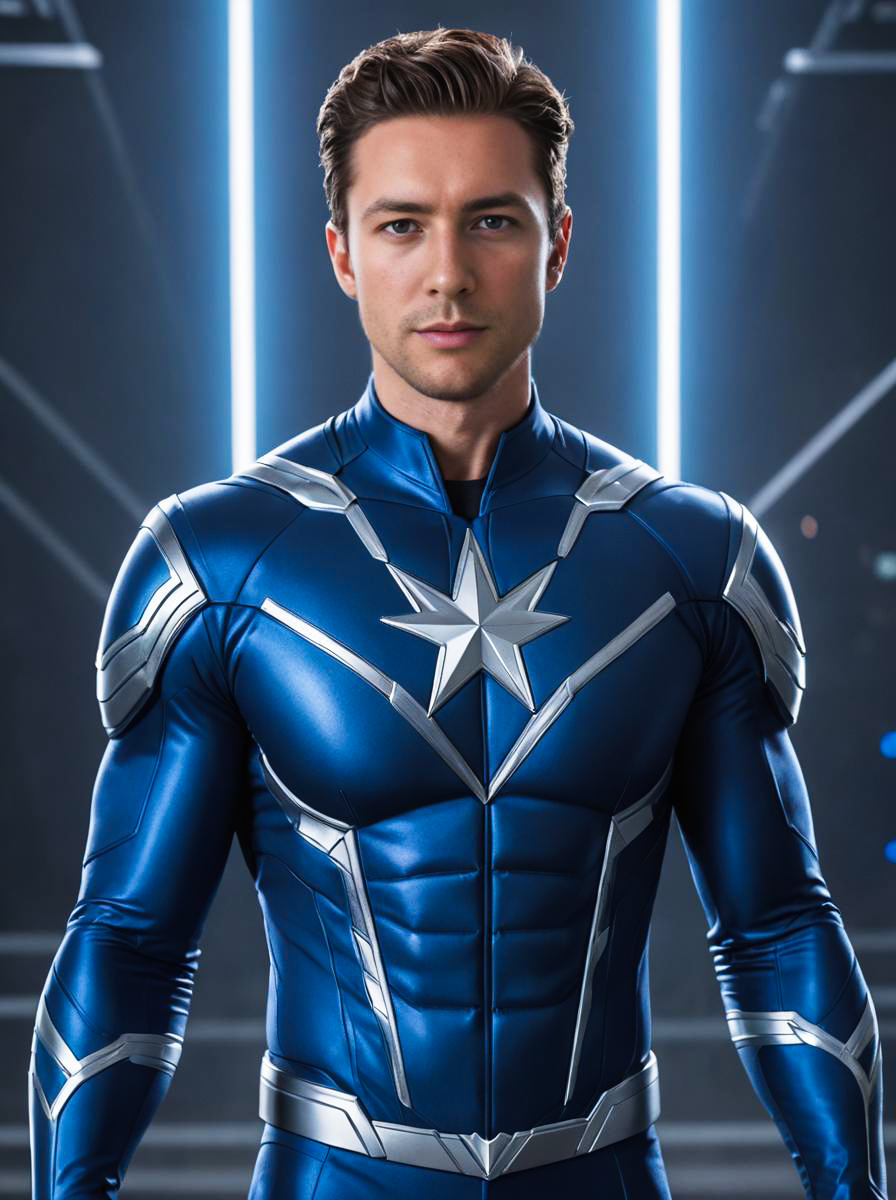 Man in Blue Marvel Costume