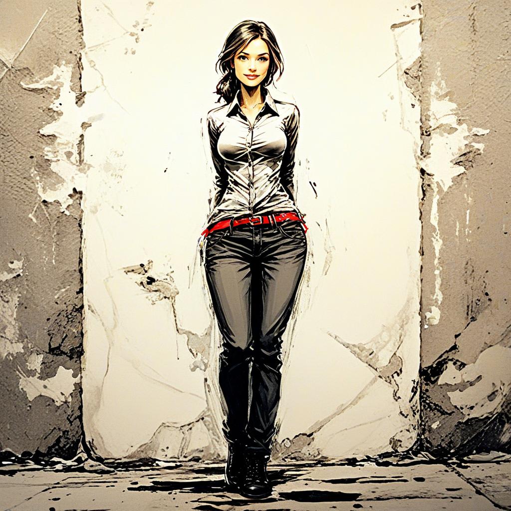 Stylish Woman in Comic Book Art Style Standing by Textured Wall