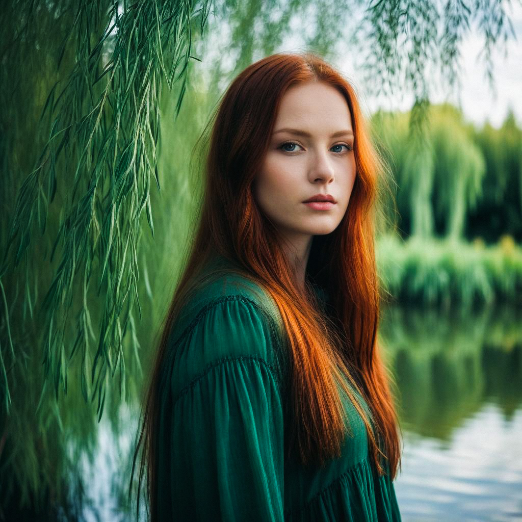 Young Woman in Emerald Dress by Willow Tree