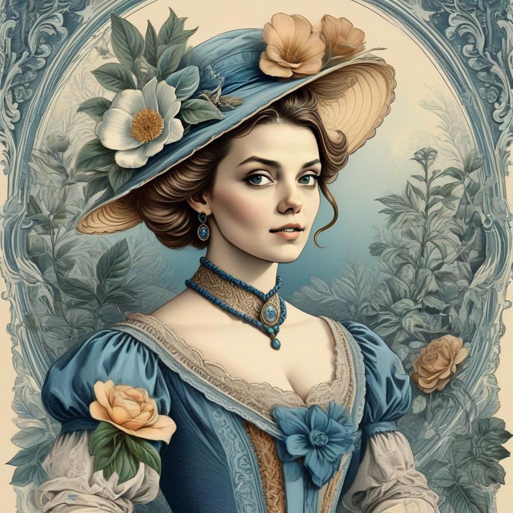 Elegant 18th-Century Inspired Woman in Floral Gown Elegant 18th-Century Inspired Woman in Floral Gown