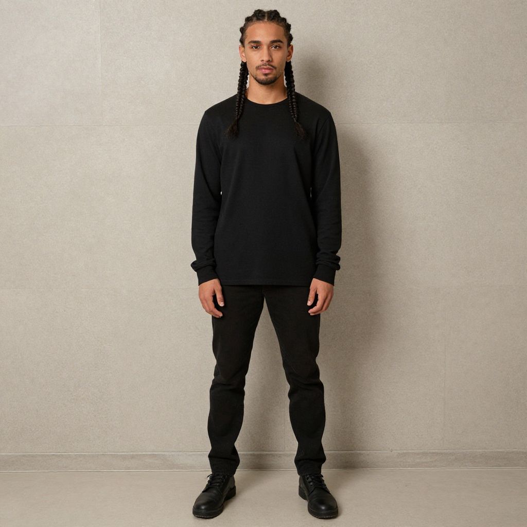 Young Man Modeling Black Long Sleeve Shirt and Pants - Minimalist Streetwear