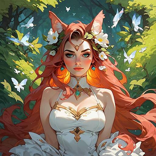 Fantasy Anime Woman with Fox Ears in Enchanted Forest Digital Art