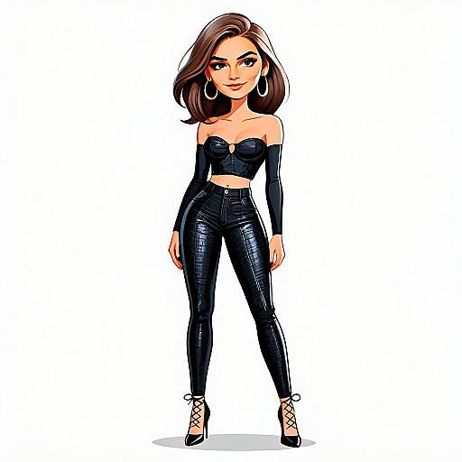 Edgy Chic Woman in Black Leather Outfit with Hoop Earrings