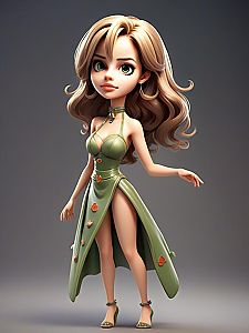 Stylish young woman in a green floral dress