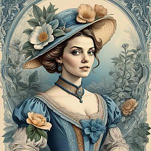 Elegant 18th-Century Inspired Woman in Floral Gown