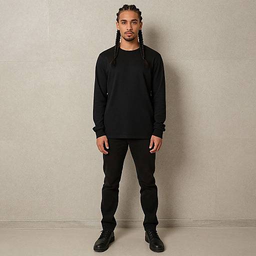 Young Man Modeling Black Long Sleeve Shirt and Pants - Minimalist Streetwear