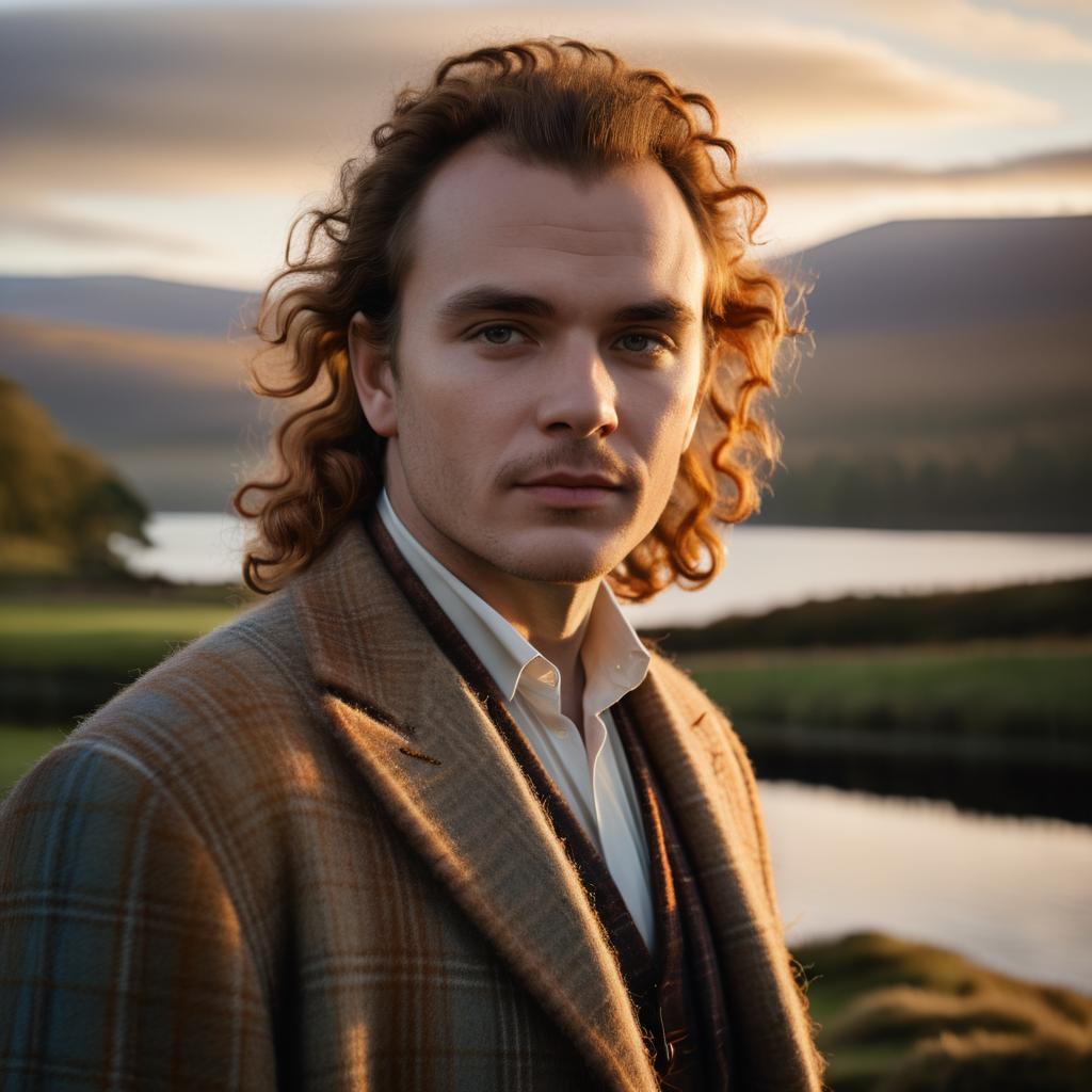 Young Man in Plaid Coat at Golden Hour