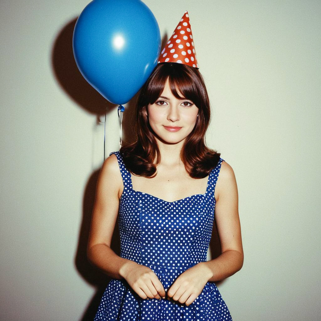Young Woman in Blue Polka Dot Dress with Balloon Young Woman in Blue Polka Dot Dress with Balloon
