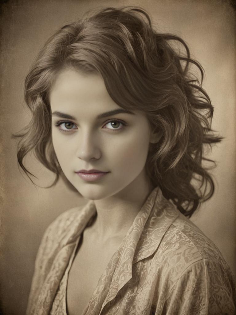 Sepia-toned portrait of a woman in delicate clothing