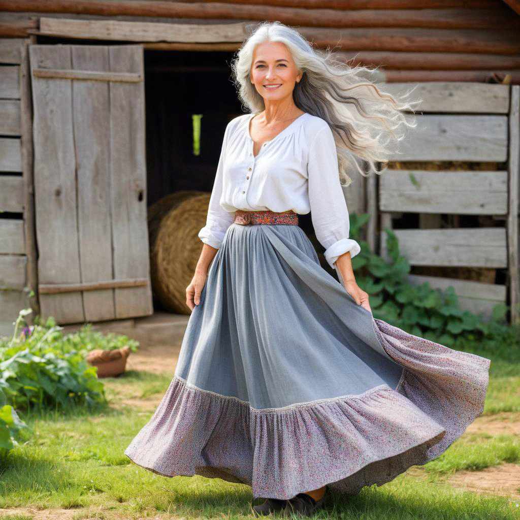 Graceful Woman in Bohemian Style at Farm