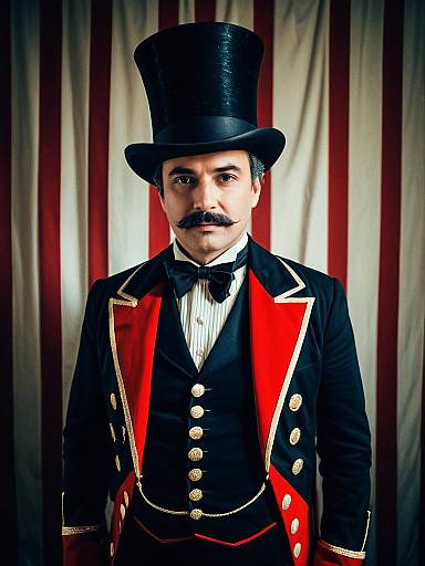 Man in Ringmaster Costume Photorealistic Circus Cosplay Portrait