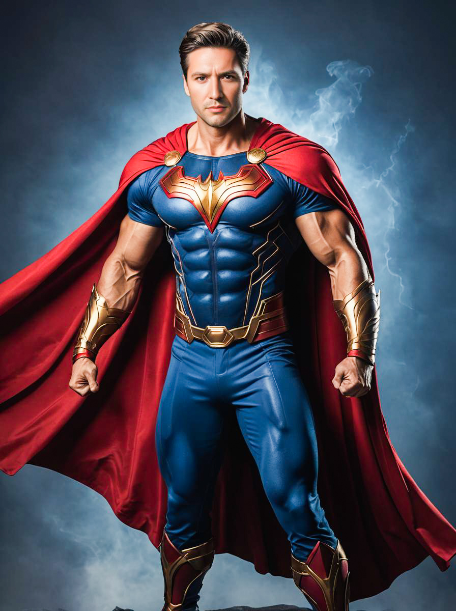 Muscular Superhero in Vibrant Costume