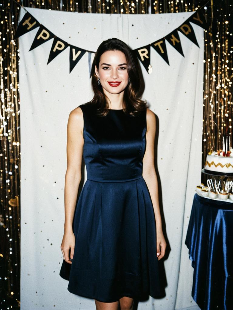 Elegant Woman at Satin Dress Birthday Party Celebration