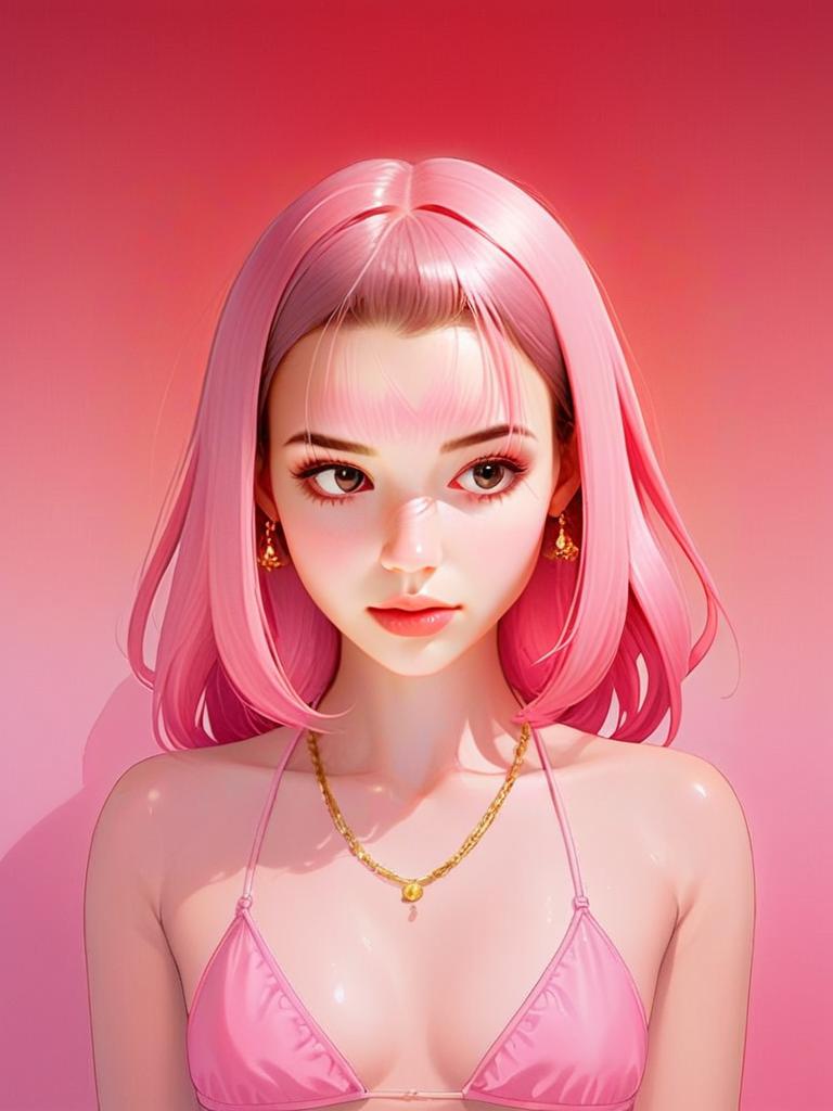 Pink Hair Woman in Bikini Digital Artwork