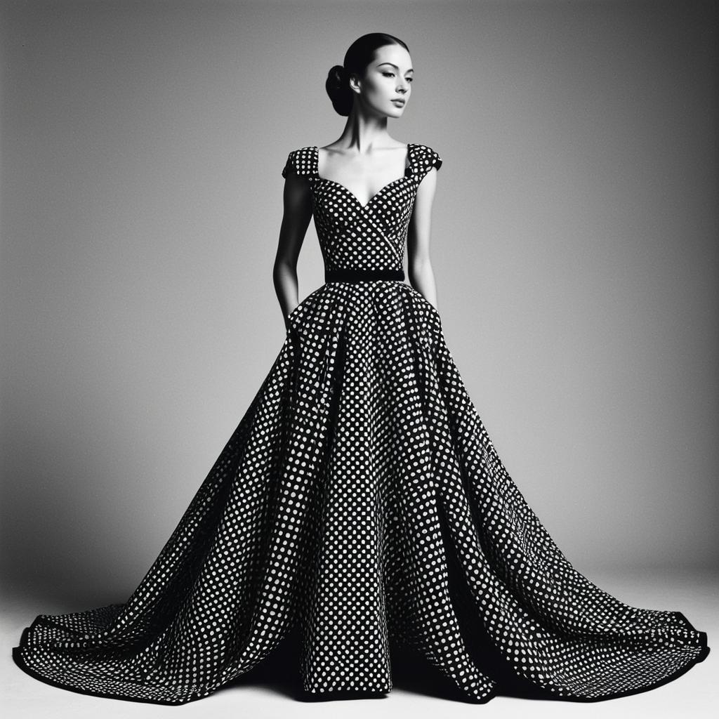 Elegant Polka Dot Ball Gown Fashion Portrait Black and White