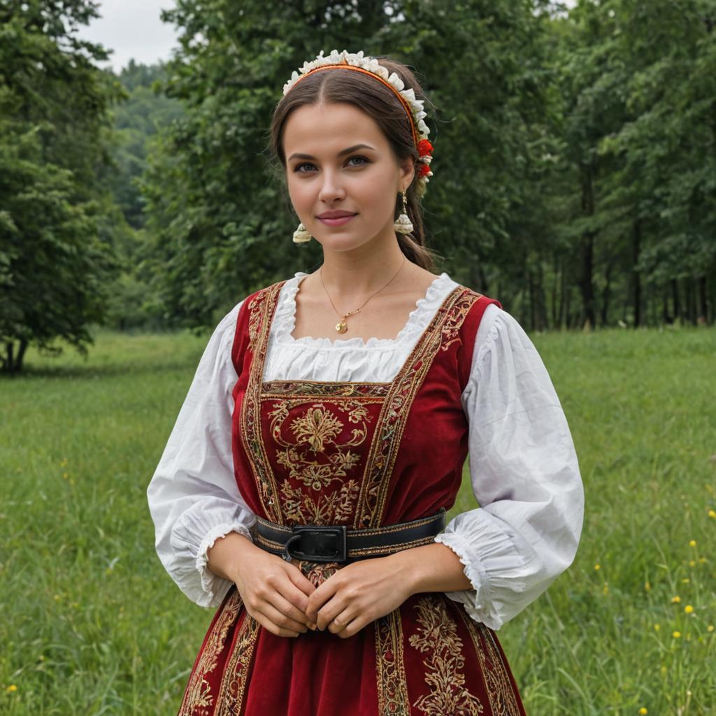 Woman in Colorful Traditional Folk Dress