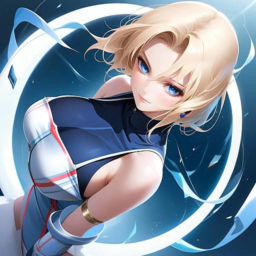 Anime Woman with Blonde Hair in Futuristic Outfit Digital Artwork