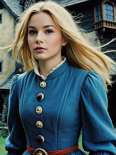 Blonde Woman in Blue Vintage Dress Inspired by Howl's Moving Castle