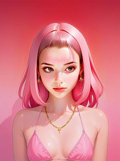 Pink Hair Woman in Bikini Digital Artwork