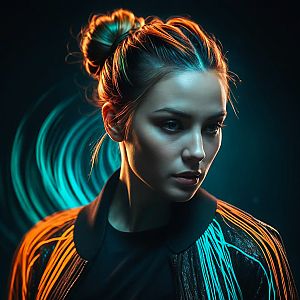 Futuristic Portrait of a Woman in Blue and Orange Lighting