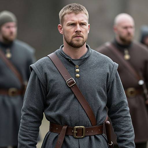 Medieval Man in Period Costume with Leather Belt and Strap