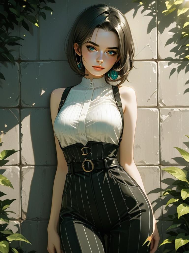 Stylish Woman in High-Waisted Pinstriped Pants Digital Illustration