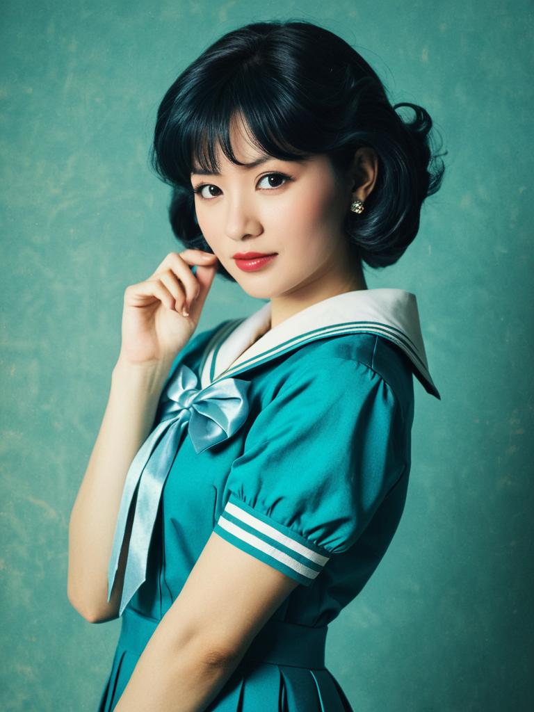 Woman Cosplaying Ami Mizuno Sailor Mercury in Teal Sailor Suit