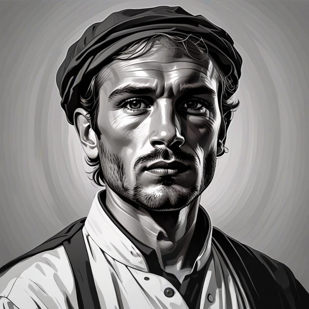 Black and White Portrait of Man in Cap