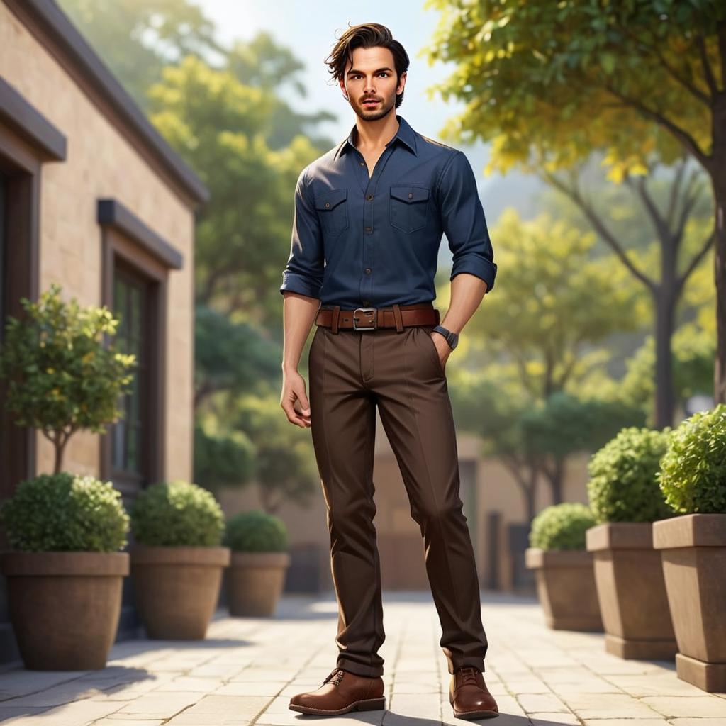 Confident Young Man in Smart Casual Outfit Outdoors