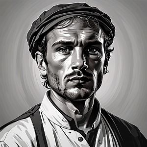 Black and White Portrait of Man in Cap