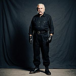 Confident Older Man in Vintage Black Attire