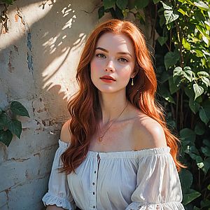 Young Woman with Red Hair in Rustic Setting