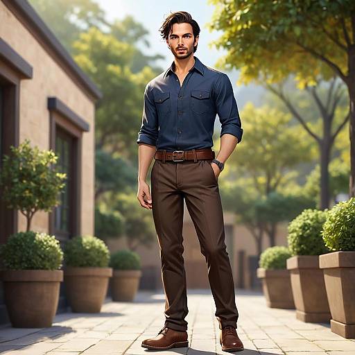 Confident Young Man in Smart Casual Outfit Outdoors