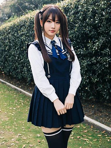 Arashio Kai Ni Kantai Collection Cosplay in Japanese School Uniform Outdoors