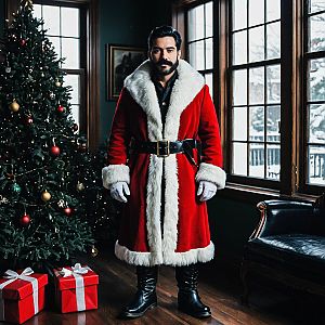 Victorian Man by Christmas Tree