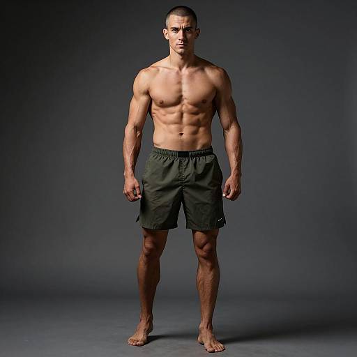 Fit Young Man in Athletic Shorts Posing in Studio