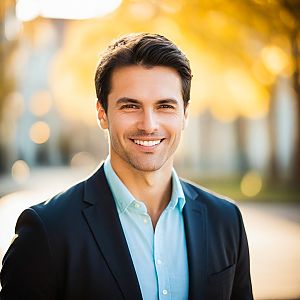 Confident Young Man in Blazer with Autumn Backdrop