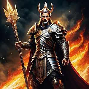 Heroic Warrior in Fiery Armor