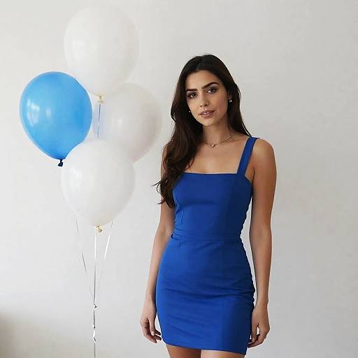 Woman in Blue Birthday Outfit with Balloons