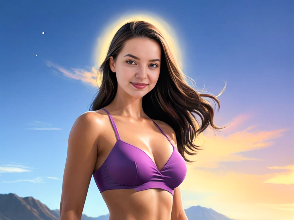 Young Woman in Purple Bikini at Sunset