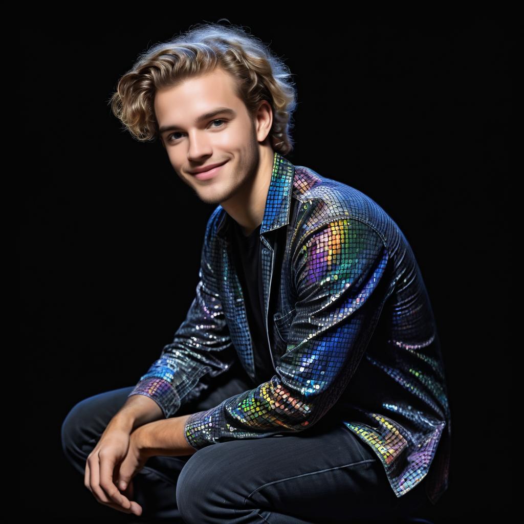 Confident Young Man in Sequined Jacket