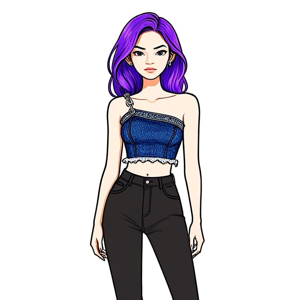Woman with Purple Hair in Contemporary Streetwear Digital Illustration