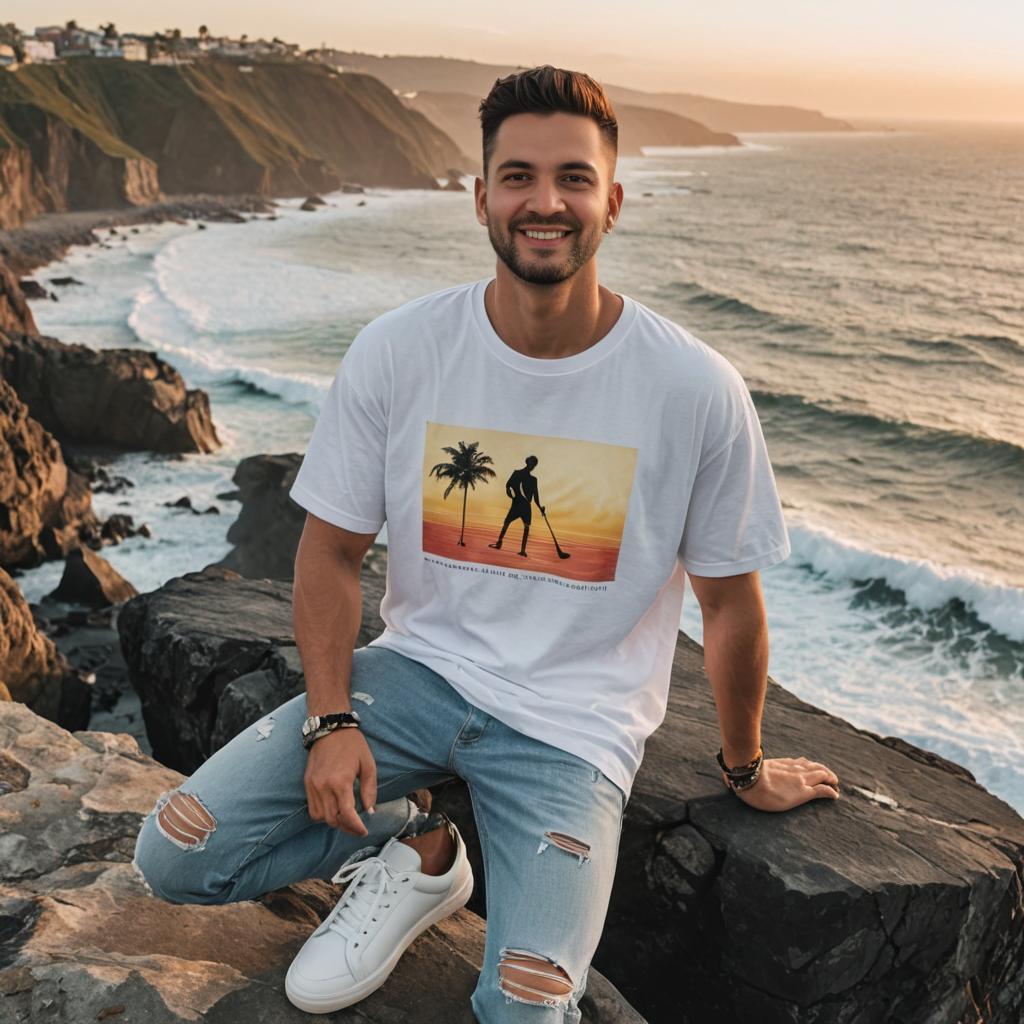 Stylish Man at Ocean During Golden Hour