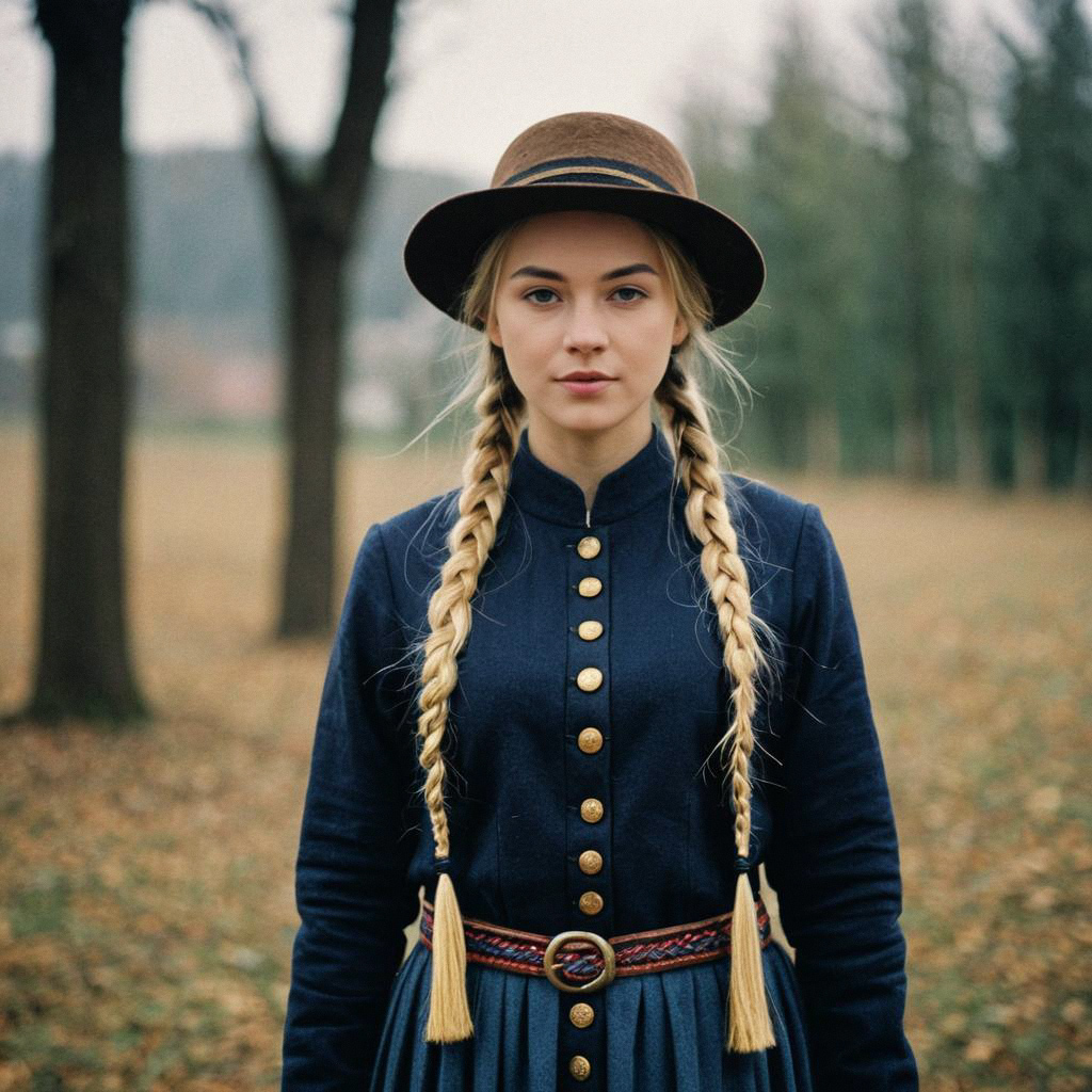 Young Woman in Traditional Costume in Autumn Setting Young Woman in Traditional Costume in Autumn Setting