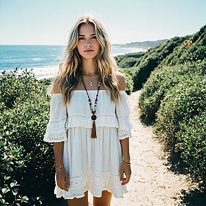 Young Woman in Bohemian Beach Style