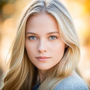 Young Woman with Blonde Hair and Blue Eyes