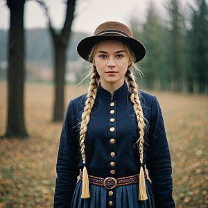 Young Woman in Traditional Costume in Autumn Setting