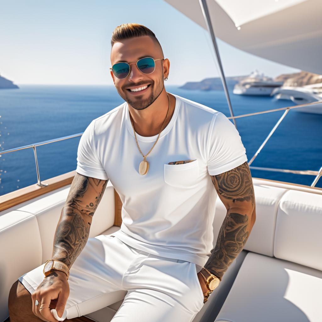 Confident man on luxury yacht enjoying the sun