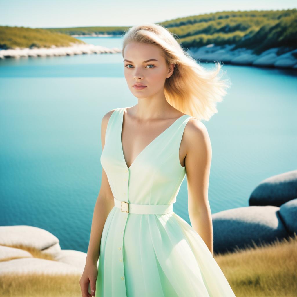 Serene Woman by Tranquil Lake