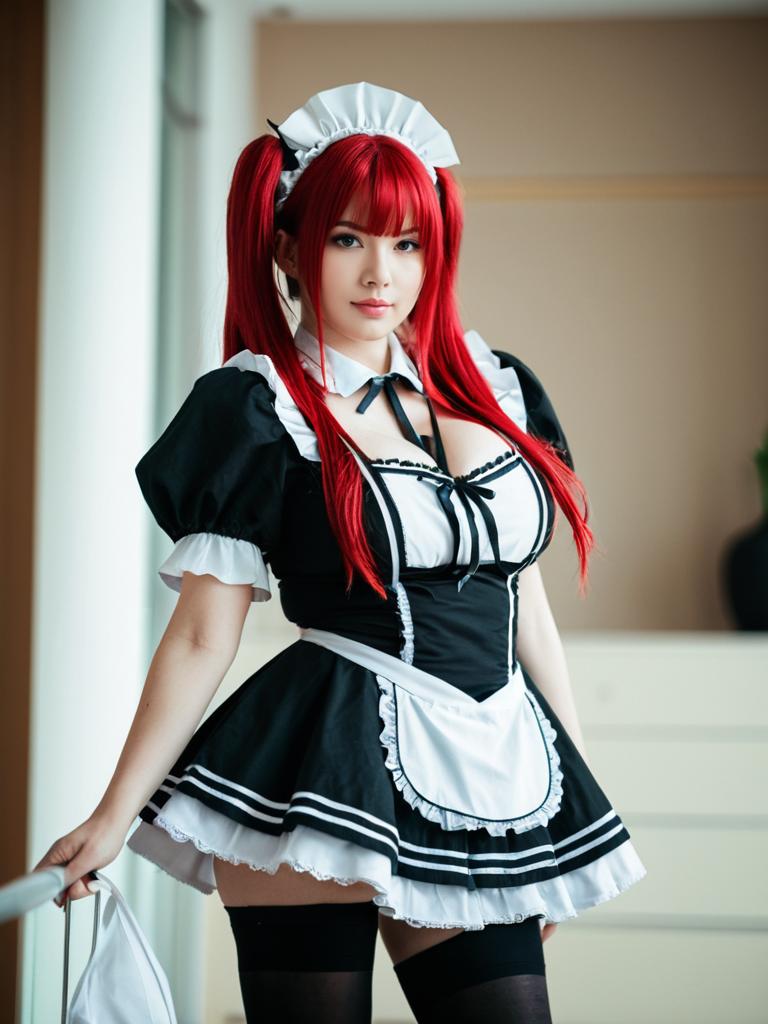 Airi The Infernal Temptress Red Hair Maid Cosplay Portrait